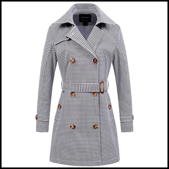 Jackets & Blazers - Double Breasted Trench Coat with Detachable Hood, Water Repellent Polyester